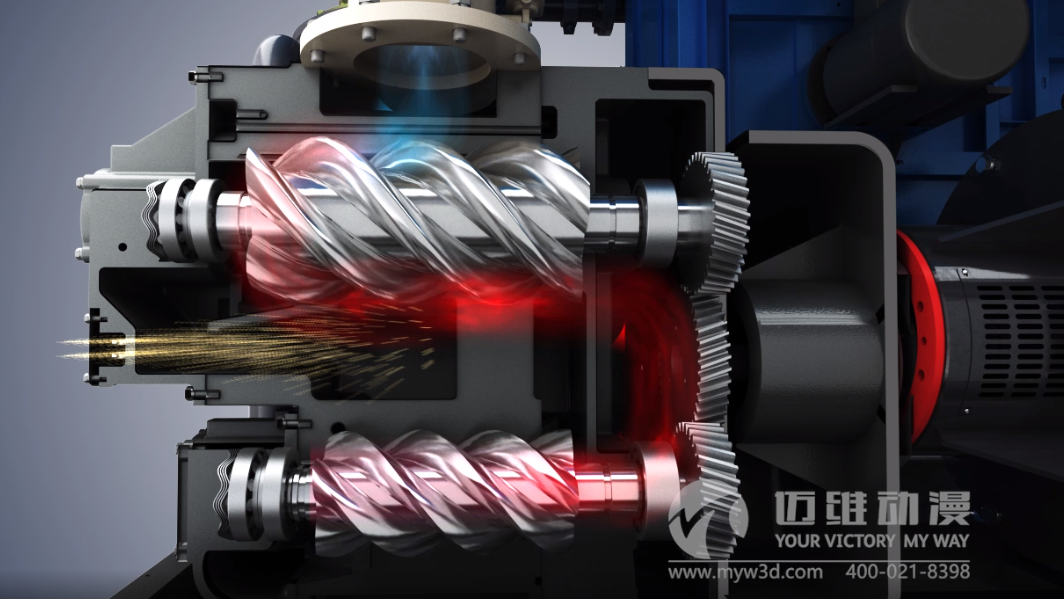 雙螺桿壓縮機產(chǎn)品演示三維動畫(圖1) 雙螺桿壓縮機產(chǎn)品演示三維動畫(圖1)